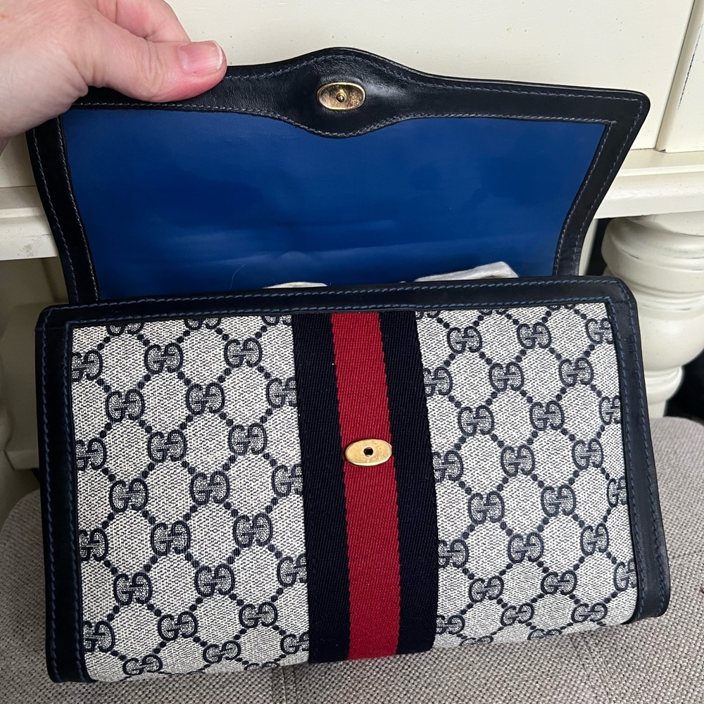 Gucci canvas sherry line navy clutch - Picture 5 of 16